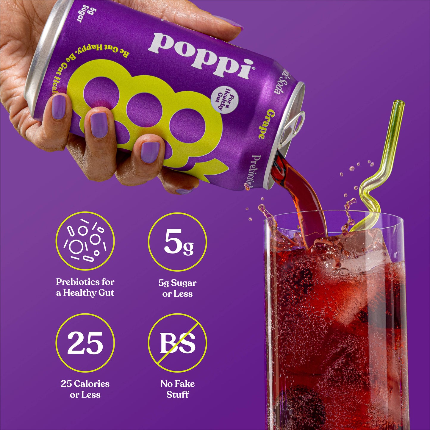Poppi Prebiotic Soda, Grape, 12oz