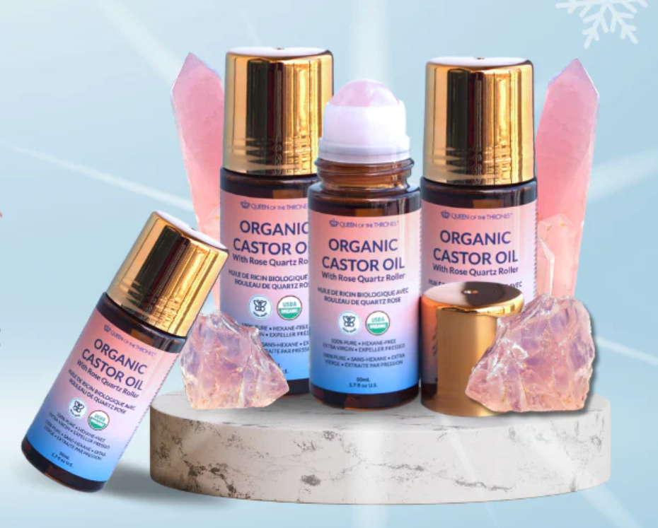 Organic Castor Oil Roll-On with Rose Quartz 1.7oz (50ml) (case of 3)