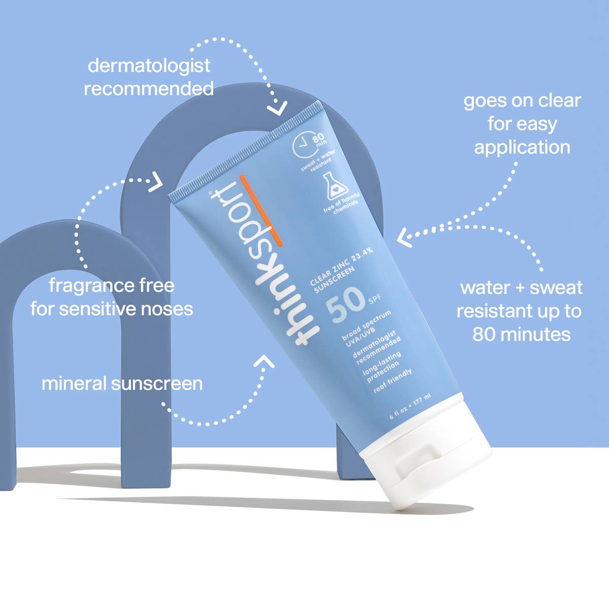 Think Sport SPF 50 Clear Zinc Sunscreen (6oz), EWG Verified