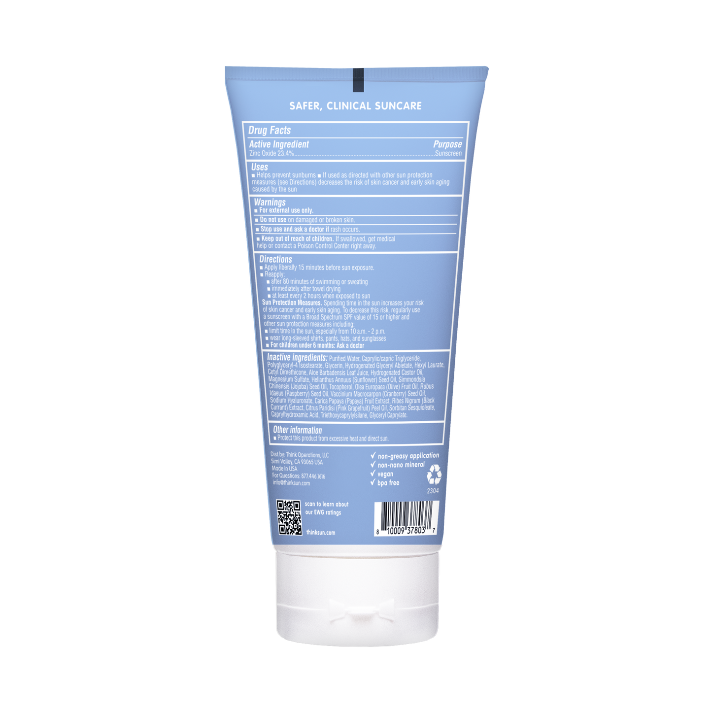 Think Sport SPF 50 Clear Zinc Sunscreen (6oz), EWG Verified